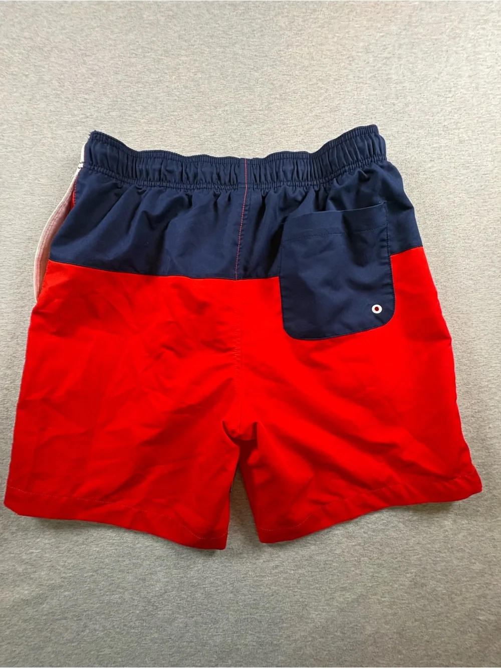 Speedo Mens Red White Navy Blue Elastic Waist Drawstring Swim Trunks Shorts Sz M